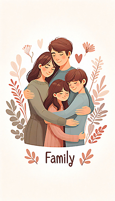 JPG 여자 남자 행복 어린이 잎 일러스트 가족 포옹 사랑 소녀 소년 여러명 상반신 성인 화목 다정 하트 포근함 국내일러스트 AI일러스트 AI콘텐츠 모양 식물 감정 다수 컨셉 관계 안기 사람 감각 파일형식