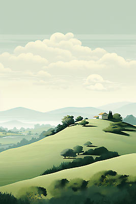 JPG 나무 구름 백그라운드 일러스트 하늘 주택 풍경 사람없음 풀 분위기 언덕 국내일러스트 AI일러스트 AI콘텐츠 자연요소 식물 컨셉 건물 파일형식