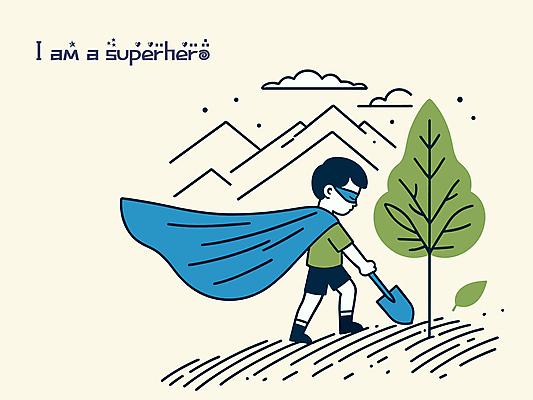 전신 나무 구름 남자 일러스트 산 한명 소년 자연보호 환경 그린캠페인 보호 망토 식목일 영웅 나무심기 소년한명만 국내일러스트 AI파일 자연요소 식물 1 기념일 어린이 캠페인 컨셉 자연 사람 심기 남자한명만 소년만 파일형식 벡터