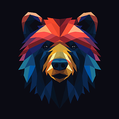 얼굴 일러스트 곰 사람없음 컬러풀 심볼 폴리곤 국내일러스트 AI파일 동물 컬러 포유류 신체부위 파일형식 벡터