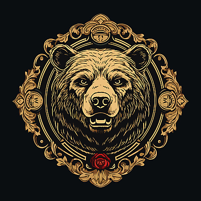 얼굴 일러스트 곰 프레임 사람없음 앤티크 심볼 베이지색 국내일러스트 AI파일 동물 컬러 포유류 신체부위 파일형식 벡터