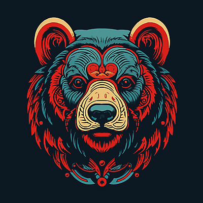 얼굴 일러스트 곰 추상 사람없음 검은색 심볼 국내일러스트 AI파일 동물 컬러 무늬 포유류 신체부위 파일형식 벡터