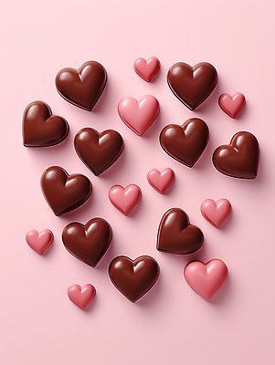 JPG 편집이미지 분홍색 발렌타인데이 사랑 사람없음 3D 귀여움 초콜릿 하트 달콤 입체 디지털합성 연애 편집3D AI포토 AI콘텐츠 모양 감정 컬러 컨셉 데이이벤트 디저트 맛 파일형식