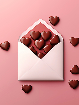 JPG 편집이미지 분홍색 봉투 편지봉투 발렌타인데이 사랑 사람없음 3D 귀여움 초콜릿 하트 달콤 가득함 편지지 입체 디지털합성 연애 편집3D AI포토 AI콘텐츠 모양 감정 컬러 컨셉 데이이벤트 디저트 맛 편지 파일형식