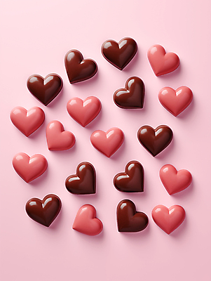 JPG 편집이미지 분홍색 발렌타인데이 사랑 사람없음 3D 귀여움 초콜릿 하트 달콤 입체 디지털합성 연애 편집3D AI포토 AI콘텐츠 모양 감정 컬러 컨셉 데이이벤트 디저트 맛 파일형식