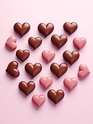 JPG 편집이미지 분홍색 발렌타인데이 사랑 사람없음 3D 귀여움 초콜릿 하트 달콤 배열 입체 디지털합성 연애 편집3D AI포토 AI콘텐츠 모양 감정 컬러 컨셉 데이이벤트 디저트 맛 파일형식