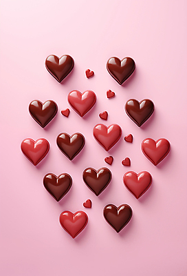 JPG 편집이미지 분홍색 발렌타인데이 사랑 사람없음 3D 귀여움 초콜릿 하트 달콤 배열 입체 디지털합성 연애 편집3D AI포토 AI콘텐츠 모양 감정 컬러 컨셉 데이이벤트 디저트 맛 파일형식