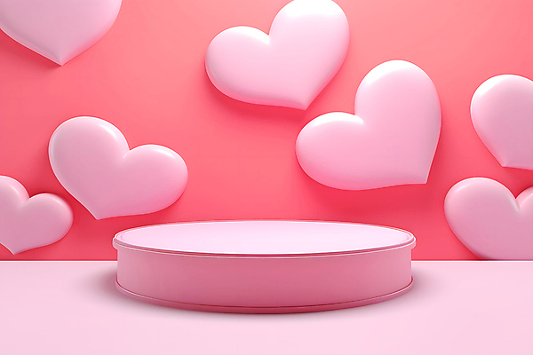 JPG 편집이미지 분홍색 화이트데이 발렌타인데이 사랑 사람없음 3D 로맨틱 하트 입체 디지털합성 단상 포디움 편집3D AI컴퓨터그래픽 AI콘텐츠 모양 감정 컬러 컨셉 데이이벤트 무대 파일형식