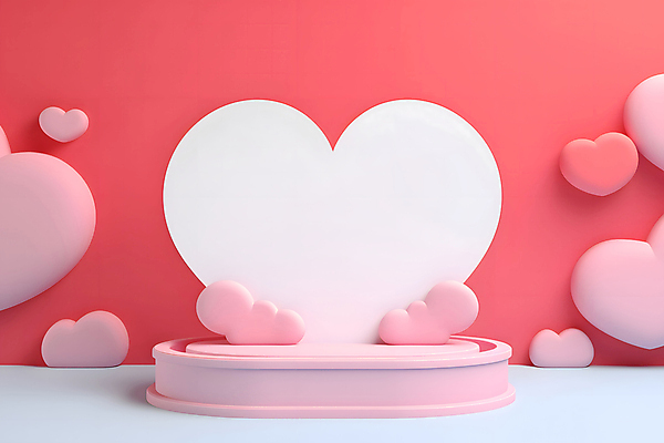 JPG 편집이미지 분홍색 화이트데이 발렌타인데이 사랑 사람없음 3D 로맨틱 하트 입체 디지털합성 단상 포디움 편집3D AI컴퓨터그래픽 AI콘텐츠 모양 감정 컬러 컨셉 데이이벤트 무대 파일형식