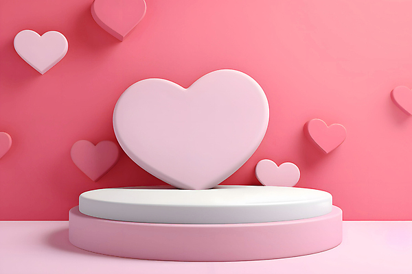 JPG 편집이미지 분홍색 화이트데이 발렌타인데이 사랑 사람없음 3D 로맨틱 하트 입체 디지털합성 단상 포디움 편집3D AI컴퓨터그래픽 AI콘텐츠 모양 감정 컬러 컨셉 데이이벤트 무대 파일형식