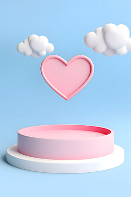 JPG 구름 편집이미지 분홍색 하늘색 화이트데이 발렌타인데이 사랑 사람없음 3D 로맨틱 하트 입체 디지털합성 단상 포디움 편집3D AI컴퓨터그래픽 AI콘텐츠 자연요소 모양 감정 컬러 컨셉 데이이벤트 파란색 무대 파일형식