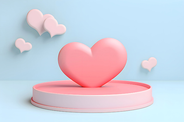 JPG 편집이미지 분홍색 하늘색 화이트데이 발렌타인데이 사랑 사람없음 3D 로맨틱 하트 입체 디지털합성 단상 포디움 편집3D AI컴퓨터그래픽 AI콘텐츠 모양 감정 컬러 컨셉 데이이벤트 파란색 무대 파일형식