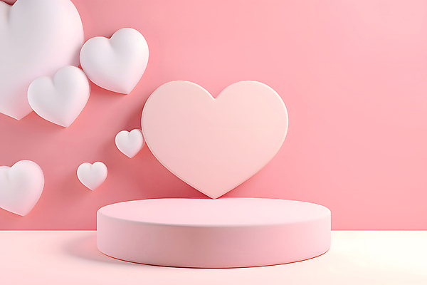 JPG 편집이미지 분홍색 화이트데이 발렌타인데이 사랑 사람없음 3D 로맨틱 하트 입체 디지털합성 단상 포디움 편집3D AI컴퓨터그래픽 AI콘텐츠 모양 감정 컬러 컨셉 데이이벤트 무대 파일형식
