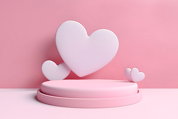 JPG 편집이미지 분홍색 화이트데이 발렌타인데이 사랑 사람없음 3D 로맨틱 하트 입체 디지털합성 단상 포디움 편집3D AI컴퓨터그래픽 AI콘텐츠 모양 감정 컬러 컨셉 데이이벤트 무대 파일형식
