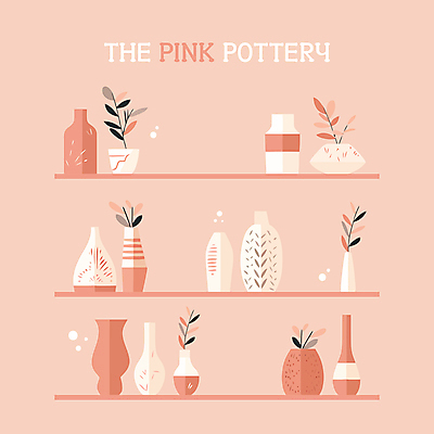 식물 디자인 화분 화초 분홍색 일러스트 사람없음 꽃병 전시 도자기 도자기공예 아기자기 국내일러스트 AI파일 꽃 컬러 컨셉 공예 파일형식 벡터