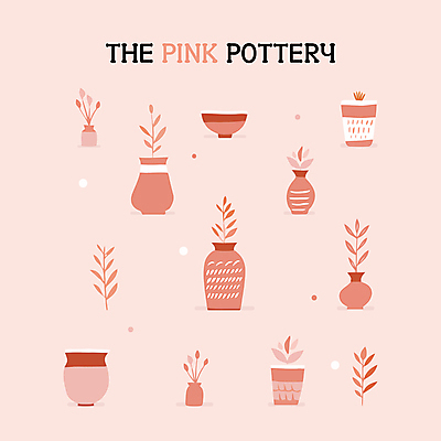 식물 디자인 화분 화초 분홍색 패턴 일러스트 사람없음 꽃병 도자기 도자기공예 심플 아기자기 국내일러스트 AI파일 꽃 컬러 컨셉 무늬 공예 파일형식 벡터