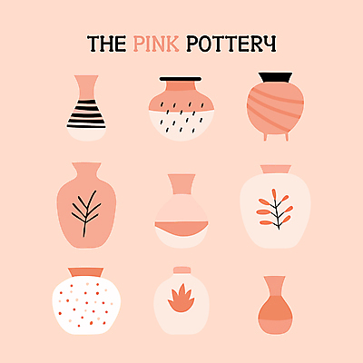 디자인 화분 화초 분홍색 일러스트 사람없음 꽃병 도자기 도자기공예 심플 도자기공방 아기자기 국내일러스트 AI파일 식물 꽃 컬러 컨셉 공예 파일형식 벡터