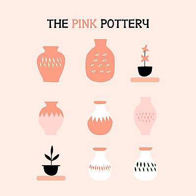 식물 디자인 화분 화초 분홍색 일러스트 사람없음 꽃병 도자기 도자기공예 심플 도자기공방 아기자기 국내일러스트 AI파일 꽃 컬러 컨셉 공예 파일형식 벡터