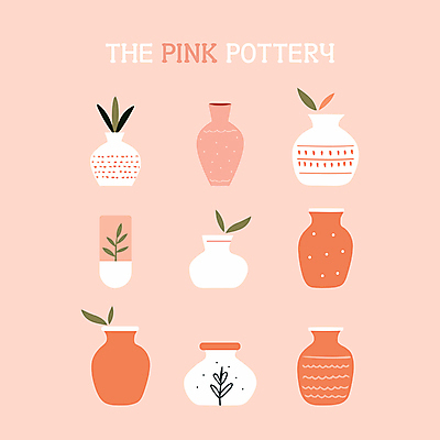 식물 디자인 화분 화초 분홍색 일러스트 사람없음 꽃병 도자기 도자기공예 심플 도자기공방 아기자기 국내일러스트 AI파일 꽃 컬러 컨셉 공예 파일형식 벡터