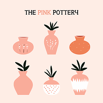 식물 디자인 화분 화초 분홍색 일러스트 사람없음 꽃병 도자기 도자기공예 심플 도자기공방 아기자기 국내일러스트 AI파일 꽃 컬러 컨셉 공예 파일형식 벡터