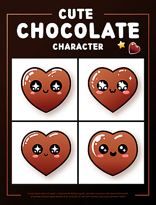 캐릭터 일러스트 표정 사람없음 갈색 귀여움 초콜릿 하트 달콤 일러캐릭터 AI파일 모양 컬러 컨셉 디저트 맛 파일형식 벡터