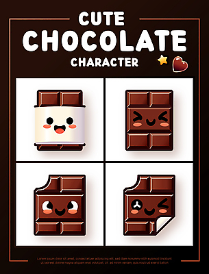 캐릭터 일러스트 표정 사람없음 갈색 귀여움 초콜릿 하트 달콤 물기 일러캐릭터 AI파일 모양 컬러 컨셉 모션 디저트 맛 파일형식 벡터