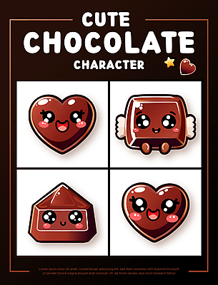 캐릭터 날개 일러스트 표정 사람없음 갈색 귀여움 초콜릿 하트 달콤 일러캐릭터 AI파일 모양 컬러 컨셉 디저트 맛 파일형식 벡터