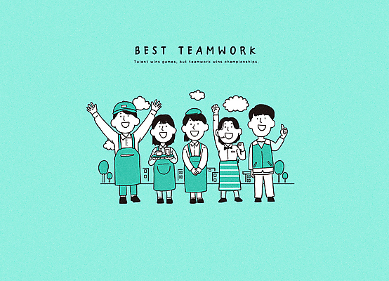 전신 PSD 나무 구름 여자 남자 일러스트 협력 여러명 청년 성인 건물 파이팅 앞치마 구직 그룹 따봉 일자리 아르바이트 민트색 성인만 최저임금 국내일러스트 자연요소 식물 건축물 컬러 다수 컨셉 비즈니스 모션 사람 경제 최고 파일형식