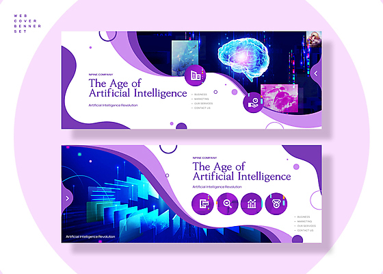 PSD 배너템플릿 가로배너 웹템플릿 곡선 비즈니스 그래프 미래 사람없음 빛 세트 보라색 사이버 두뇌 기술혁신 홀로그램 AI_인공지능 이미지템플릿 템플릿 배너 선 컬러 컨셉 가로 뇌 혁명 파일형식