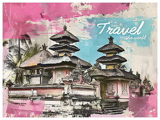 PSD 포스터 문화 분홍색 여행 일러스트 사람없음 건물 빈티지 사원 디지털합성 팝아트 발리 인도네시아 키치 국내일러스트 건축물 아시아 컬러 섬 컨셉 비즈니스 그림 파일형식