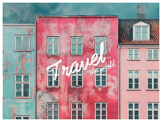 PSD 포스터 분홍색 여행 일러스트 사람없음 건물 빈티지 디지털합성 팝아트 코펜하겐 키치 국내일러스트 건축물 컬러 컨셉 덴마크 그림 파일형식