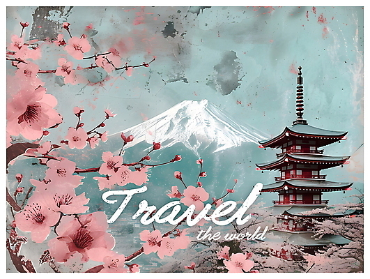 PSD 포스터 문화 분홍색 여행 일러스트 사람없음 건물 탑 일본 벚꽃 빈티지 디지털합성 팝아트 후지산 키치 국내일러스트 건축물 꽃 아시아 컬러 컨셉 산 세계문화유산 그림 파일형식