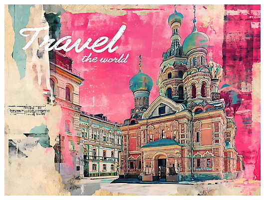 PSD 포스터 분홍색 여행 일러스트 사람없음 건물 빈티지 디지털합성 팝아트 모스크바 성바실리성당 키치 국내일러스트 건축물 컬러 컨셉 성당 그림 러시아 파일형식
