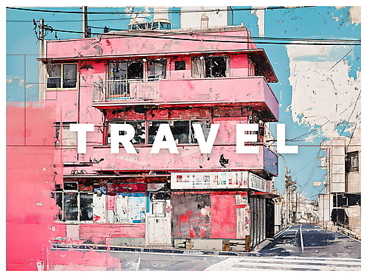 PSD 포스터 분홍색 여행 일러스트 사람없음 건물 일본 도시 빈티지 디지털합성 팝아트 키치 국내일러스트 건축물 아시아 컬러 컨셉 그림 파일형식