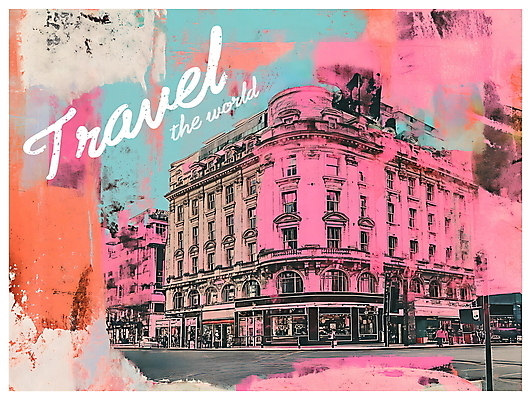 PSD 포스터 분홍색 여행 일러스트 거리 사람없음 건물 카페 도시 빈티지 디지털합성 팝아트 키치 국내일러스트 건축물 컬러 컨셉 상점 그림 파일형식