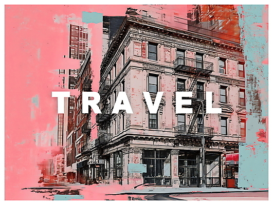 PSD 포스터 분홍색 여행 일러스트 사람없음 건물 도시 빈티지 디지털합성 팝아트 키치 국내일러스트 건축물 컬러 컨셉 그림 파일형식