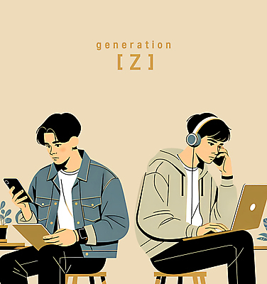 PSD 남자 일러스트 모바일 기술 들기 상반신 청년 성인 두명 노트북 스마트폰 디지털 헤드셋 멀티태스크 성인남자만 청년남자만 Z세대 MZ세대 국내일러스트 음향기기 모션 사람 전자제품 핸드폰 스마트기기 헤드폰 세대 남자만 청년만 성인만 파일형식
