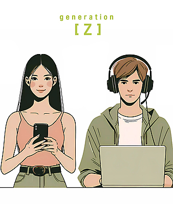 PSD 여자 남자 일러스트 모바일 기술 들기 상반신 청년 성인 두명 노트북 스마트폰 디지털 헤드셋 멀티태스크 청년만 성인만 Z세대 MZ세대 국내일러스트 음향기기 모션 사람 전자제품 핸드폰 스마트기기 헤드폰 세대 파일형식