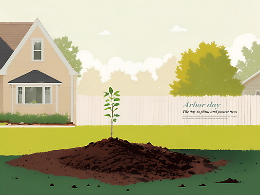 PSD 나무 편집이미지 주택 사람없음 담장 환경 정원 흙 봄 그늘 식목일 디지털합성 나무심기 뒤뜰 묘목 심기 편집소스 이미지편집 식물 계절 기념일 모션 건물 파일형식