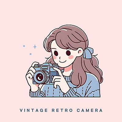 PSD 여자 리본 일러스트 한명 미소 들기 사람 상반신 성인 취미 카메라 사진촬영 촬영 복고 필름카메라 성인여자한명만 MZ세대 디토소비 국내일러스트 1 모션 표정 전자제품 신조어 세대 여자한명만 성인여자만 파일형식 2024트렌드