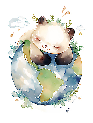 JPG 한마리 지구 일러스트 안기 수채화 사람없음 자연보호 환경 눈감음 잠 보호 디지털합성 에코 샴고양이 편집소스 국내일러스트 AI일러스트 AI콘텐츠 1 컨셉 모션 자연 고양이 파일형식