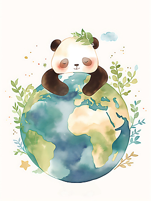 JPG 한마리 지구 일러스트 수채화 사람없음 자연보호 환경 눈감음 잠 보호 판다 디지털합성 에코 녹지 편집소스 국내일러스트 AI일러스트 AI콘텐츠 1 컨셉 곰 모션 자연 파일형식