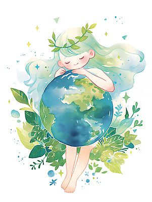 JPG 여자 지구 어린이 일러스트 포옹 수채화 한명 소녀 자연보호 환경 눈감음 잠 보호 디지털합성 에코 녹지 소녀한명만 편집소스 국내일러스트 AI일러스트 AI콘텐츠 1 컨셉 안기 모션 자연 사람 여자한명만 소녀만 파일형식