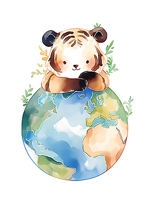 JPG 한마리 지구 야생동물 일러스트 휴식 수채화 사람없음 자연보호 환경 눈감음 잠 호랑이 보호 디지털합성 에코 편집소스 국내일러스트 AI일러스트 AI콘텐츠 동물 1 컨셉 포유류 모션 자연 파일형식