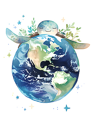 JPG 한마리 지구 일러스트 수채화 사람없음 자연보호 환경 눈감음 잠 보호 디지털합성 에코 바다거북 편집소스 국내일러스트 AI일러스트 AI콘텐츠 1 컨셉 모션 자연 거북이 파일형식