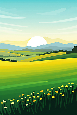 JPG 꽃 백그라운드 일러스트 자연 하늘 산 풍경 초원 사람없음 일출 일몰 봄 동산 국내일러스트 AI일러스트 AI콘텐츠 식물 계절 노을 생태계 파일형식