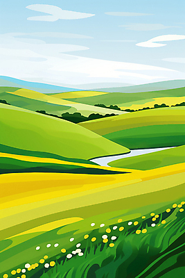 JPG 꽃 백그라운드 일러스트 자연 하늘 산 풍경 초원 사람없음 강 봄 동산 국내일러스트 AI일러스트 AI콘텐츠 식물 계절 생태계 파일형식