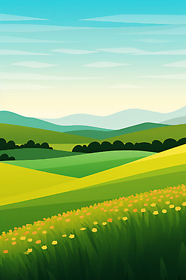 JPG 꽃 백그라운드 일러스트 자연 하늘 산 풍경 초원 사람없음 봄 동산 국내일러스트 AI일러스트 AI콘텐츠 식물 계절 생태계 파일형식