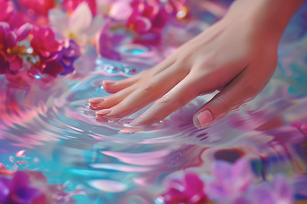 JPG 편집이미지 손 꽃 손짓 신체부위 빛 반사 봄 수면 디지털합성 잔물결 편집실사 AI인물포토 AI콘텐츠 식물 계절 물결 모션 사람 물 CG 파일형식 AI포토