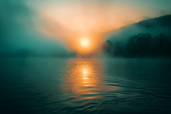 JPG 나무 편집이미지 자연 하늘 아침 산 풍경 사람없음 태양 반사 일출 새벽 안개 수면 강가 디지털합성 시작 편집실사 AI포토 AI콘텐츠 주간 자연요소 식물 날씨 물 강 노을 CG 생태계 파일형식